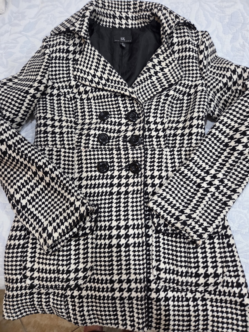 IZ Byer  Black & White Houndstooth Double-Breasted Peacoat